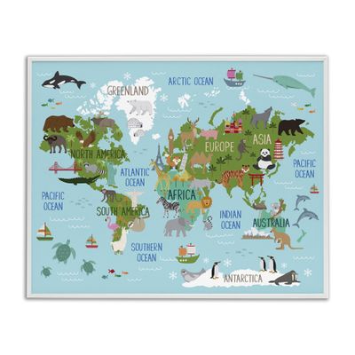Stupell Industries Kid's Animal World Map Favorite Regional Wildlife