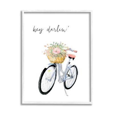 Stupell Industries Hey Darlin' Phrase Blue Handlebar Bicycle Floral Basket