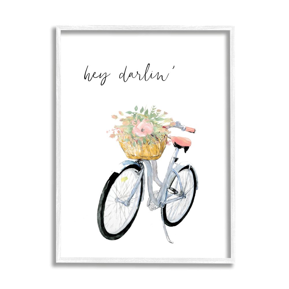 Stupell Industries Hey Darlin' Phrase Blue Handlebar Bicycle Floral Basket