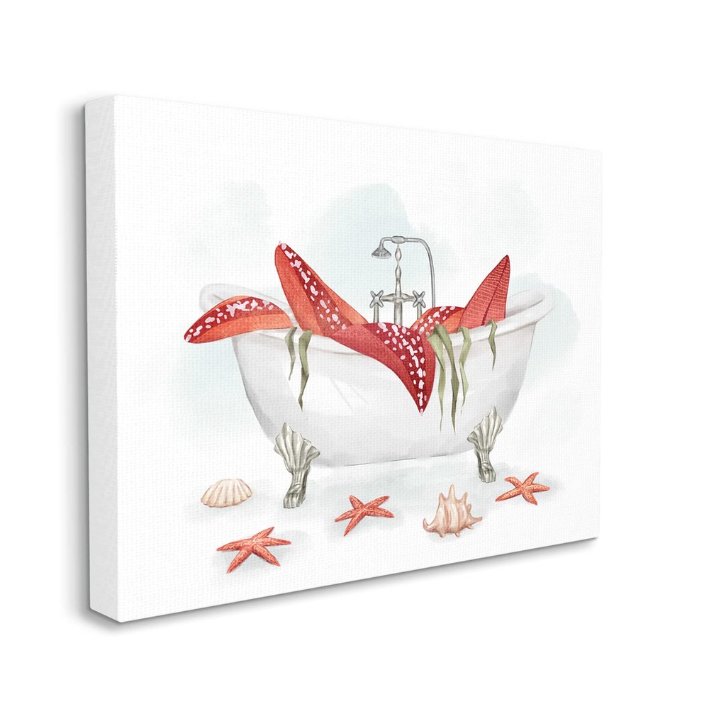 Stupell Industries Large Red Starfish Ocean Inspired Claw Bath Tub