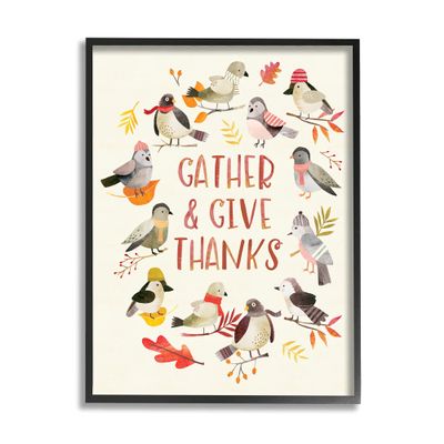 Stupell Industries Gather Give Thanks Acknowledgement Adorable Autumn Birds