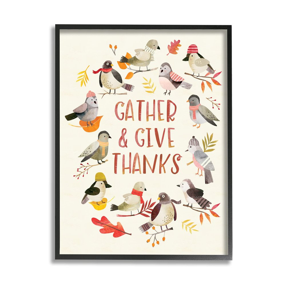 Stupell Industries Gather Give Thanks Acknowledgement Adorable Autumn Birds