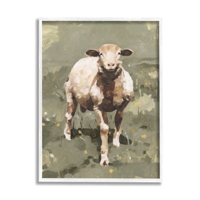 Stupell Industries Smiling Spring Sheep Green Dandelion Farm Field