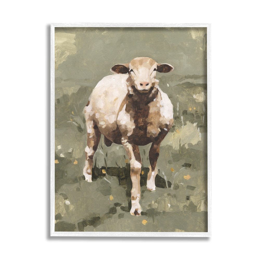Stupell Industries Smiling Spring Sheep Green Dandelion Farm Field