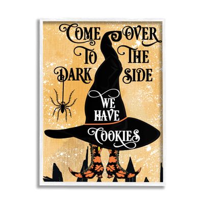 Stupell Industries Dark Side Has Cookies Festive Halloween Witch Hat, Designed by Jill Meyer White Framed Wall Art, Yellow