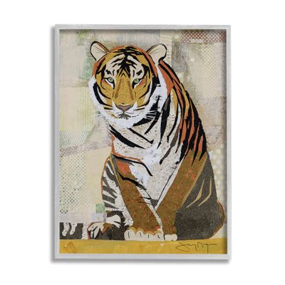 Stupell Industries Resting Jungle Tiger Over Abstract Patterns, Designed by Jenny McGee Gray Framed Wall Art, Beige