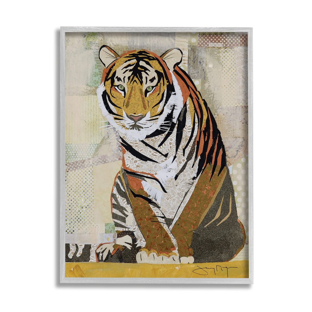 Stupell Industries Resting Jungle Tiger Over Abstract Patterns, Designed by Jenny McGee Gray Framed Wall Art, Beige