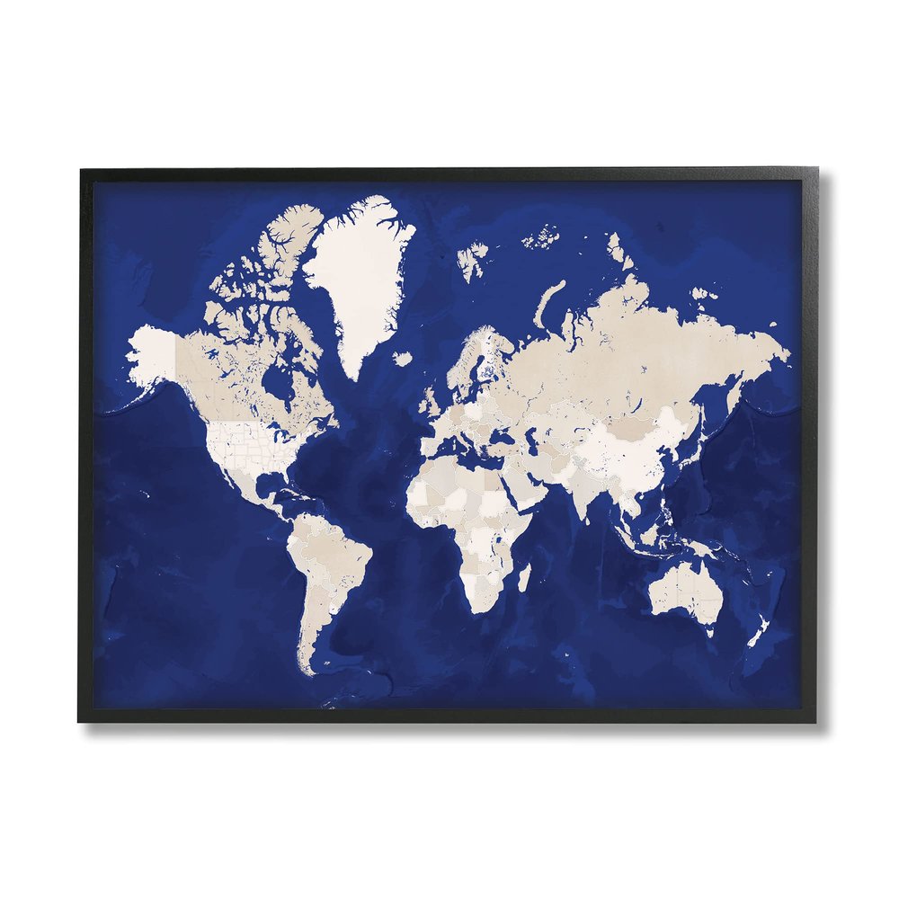Stupell Industries Traditional World Map Neutral Tone Continents On Blue