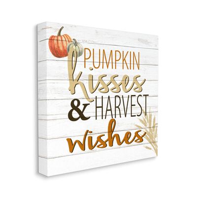 Stupell Industries Pumpkin Kisses Harvest Wishes Autumn Sentiment Plank Pattern