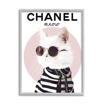 Stupell Industries Chic Kitty Cat Meow Glam Fashion Pink Circle