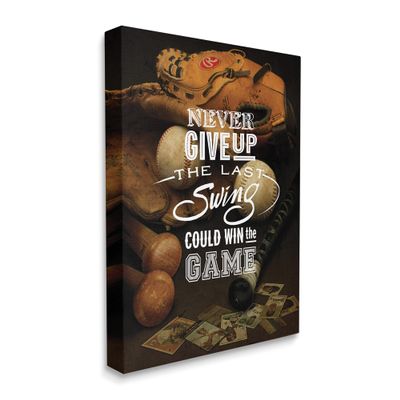 Stupell Industries Never Give Up Phrase Baseball Cards Glove Bat