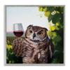 Stupell Industries Horned Owl Drinking Red Wine Vineyard Bird, Designed by Lucia Heffernan Gray Framed Wall Art, Green view 1