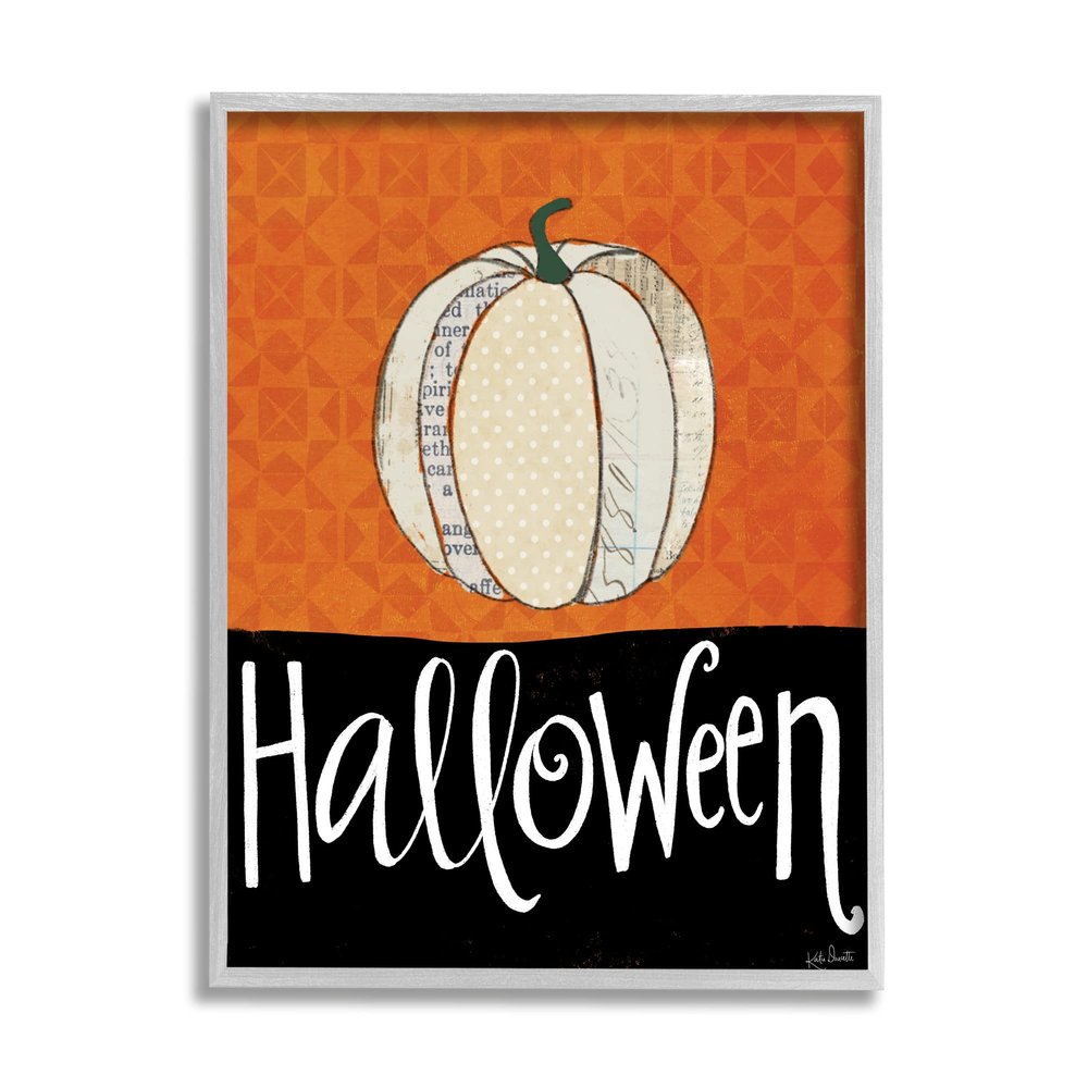 Stupell Industries Halloween Festive Holiday Greeting Patterned Pumpkin Gourd