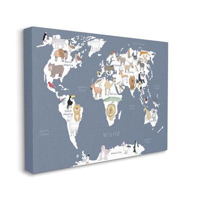 Stupell Industries Adorable Animal World Map Kid's Lion Tiger Bear