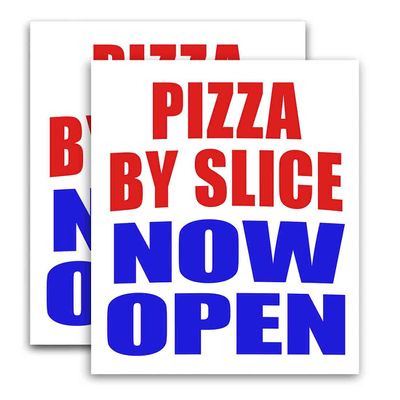Pizza by Slice Now Open (24" X 36") Vinyl Decal Only (Pack of 2) |Sign|Sticker|Poster