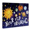 Stupell Industries Never Stop Dreaming Sentiments Happy Face Solar System, Designed by ND Canvas Wall Art, Purple view 2