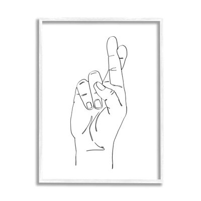 Stupell Industries Hand with Fingers Crossed Minimal Line Drawing