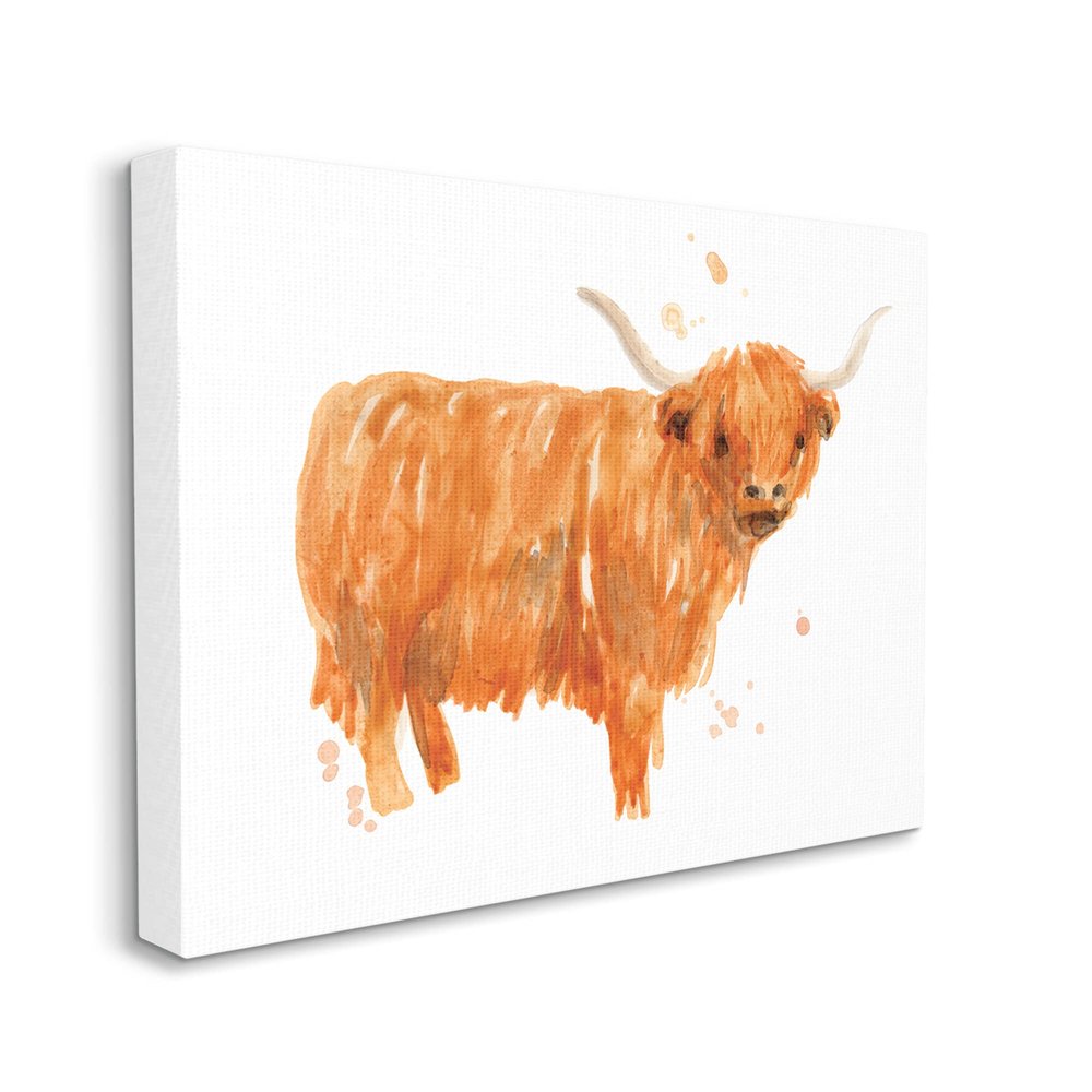 Stupell Industries Highland Cattle Whimsical Orange Farm Animal Yak