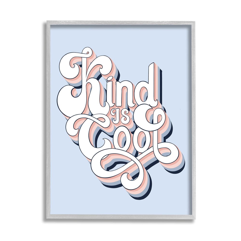 Stupell Industries Kind is Cool Sentiment Groovy Retro Typography, Designed by Jo Taylor Gray Framed Wall Art, Blue