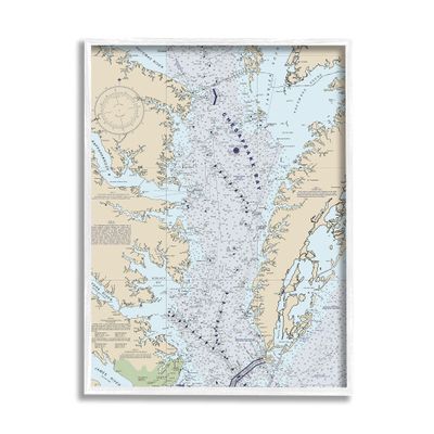 Stupell Industries Chesapeake Bay Water Flow Map Coastal Cartography, Designed by Daphne Polselli White Framed Wall Art, Tan
