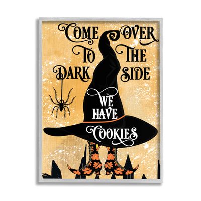 Stupell Industries Dark Side Has Cookies Festive Halloween Witch Hat, Designed by Jill Meyer Gray Framed Wall Art, Yellow
