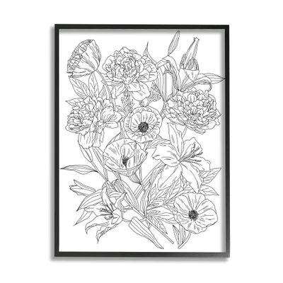 Stupell Industries Blooming Wildflowers Black Hibiscus Zinnias Poppies