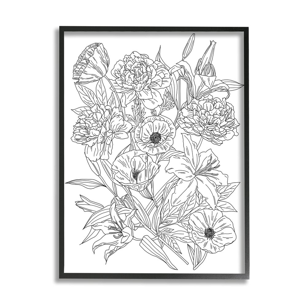 Stupell Industries Blooming Wildflowers Black Hibiscus Zinnias Poppies