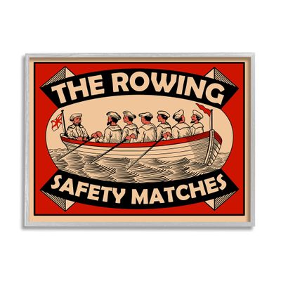 Stupell Industries The Rowing Team Safety Matches Vintage Nautical Sport, Designed by Mark Rogan Gray Framed Wall Art, Red