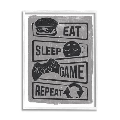 Stupell Industries Eat Sleep Game Repeat Phrases Video Gamer Icons