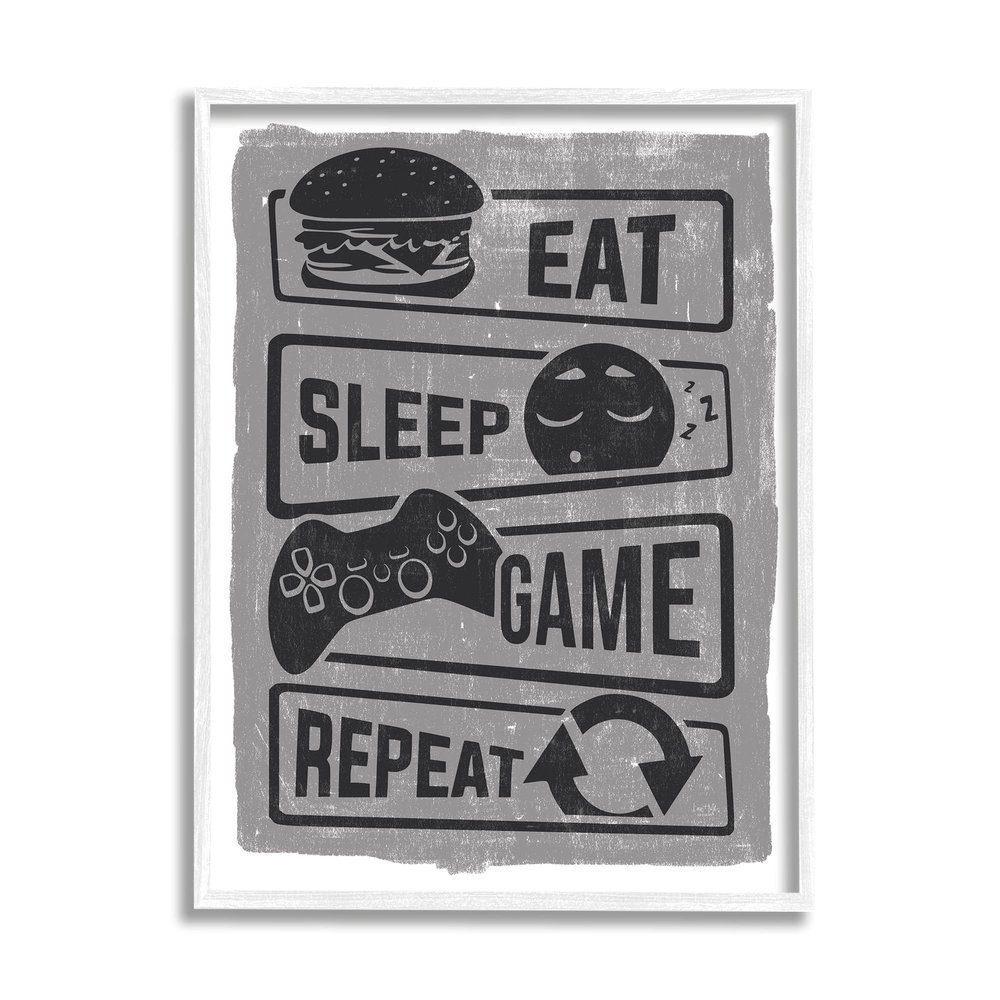 Stupell Industries Eat Sleep Game Repeat Phrases Video Gamer Icons