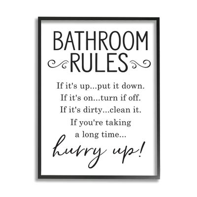 Stupell Industries Minimal Bathroom Rules Sign Hurry Up Humor, Designed by Lettered and Lined Black Framed Wall Art