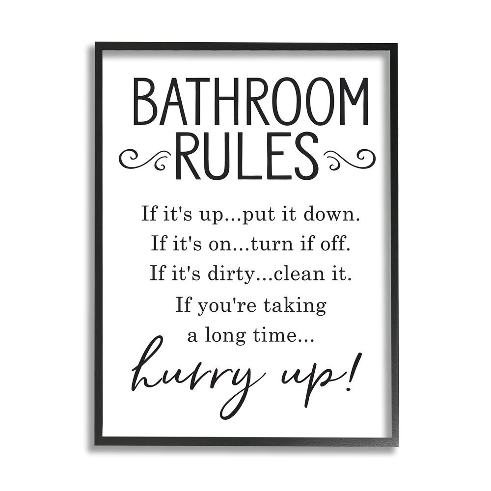 Stupell Industries Minimal Bathroom Rules Sign Hurry Up Humor, Designed by Lettered and Lined Black Framed Wall Art