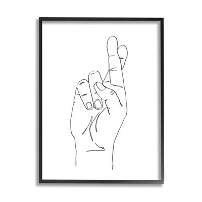 Stupell Industries Hand with Fingers Crossed Minimal Line Drawing