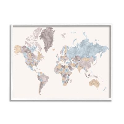Stupell Industries World Map with Borders Contrasting Regional Tones