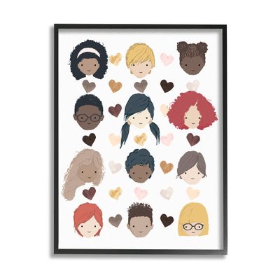 Stupell Industries Smiling Children Diverse Multicultural Pink Brown Hearts