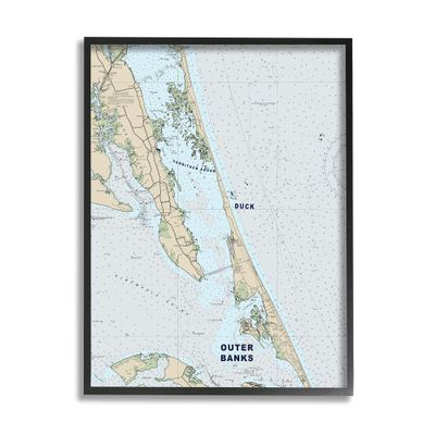 Stupell Industries Outer Banks North Carolina Cartography Nautical Map, Designed by Daphne Polselli Black Framed Wall Art, Grey