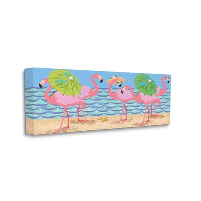 Stupell Industries Pink Flamingos with Floral Umbrellas Beach Waves