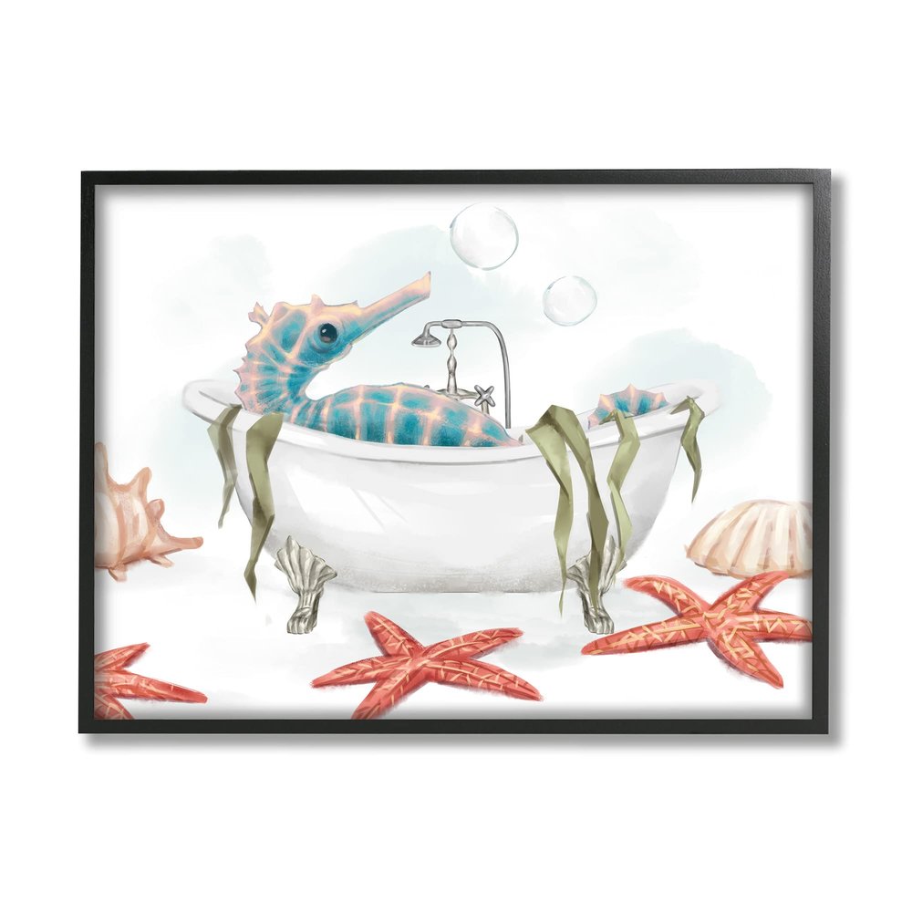 Stupell Industries Seahorse Resting Nautical Bath Tub Starfish Bubbles