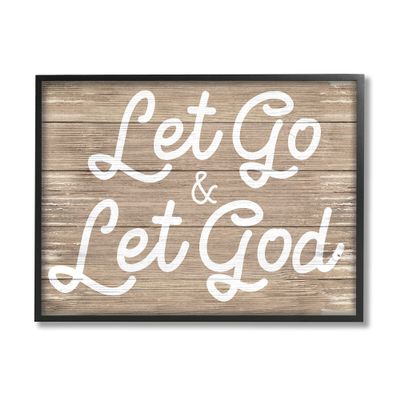 Stupell Industries Let Go & Let God Phrase Rustic Plank Pattern