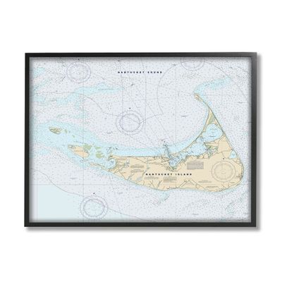 Stupell Industries Nantucket Island Coastal Massachusetts Traditional Nautical Map, Designed by Daphne Polselli Black Framed Wall Art, Tan