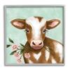Stupell Industries Baby Brown Cow Soft Eyes Pink Daisy Florals, Designed by Elizabeth Tyndall Gray Framed Wall Art, Green view 1