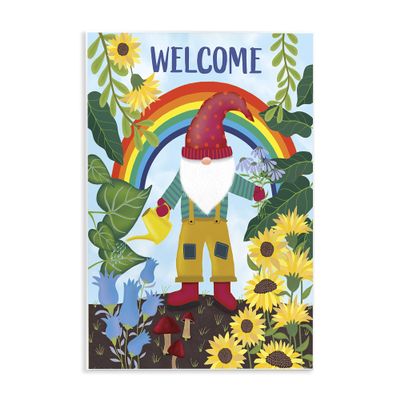 Rainbow Gnome Garden Welcome, 10 x 15 Inch Mounted Print on Wall Plaque