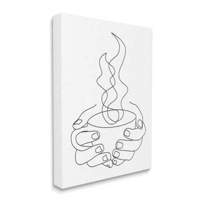 Stupell Industries Hands Grasping Hot Coffee Cup Minimal Line Drawing, Designed by JJ Design House LLC Canvas Wall Art, Black