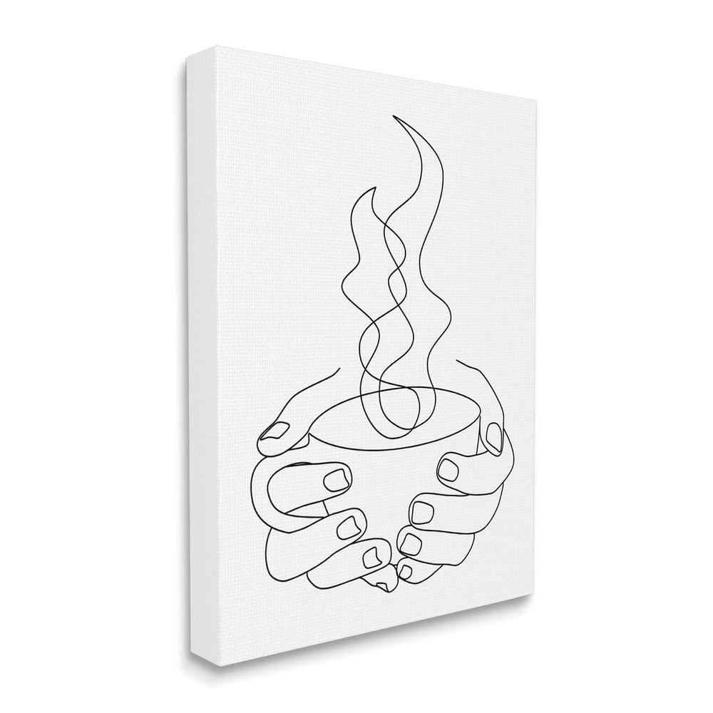Stupell Industries Hands Grasping Hot Coffee Cup Minimal Line Drawing, Designed by JJ Design House LLC Canvas Wall Art, Black