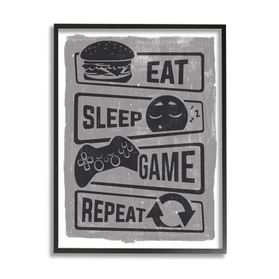 Stupell Industries Eat Sleep Game Repeat Phrases Video Gamer Icons