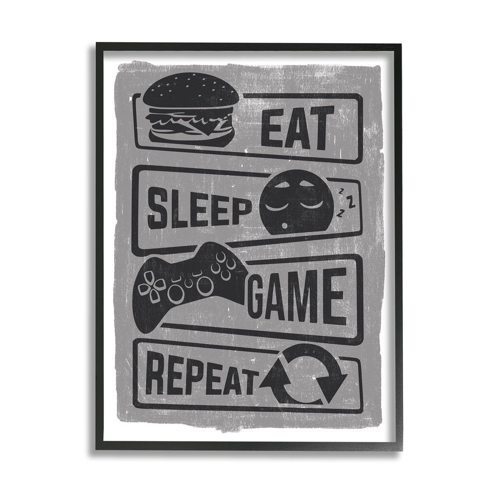 Stupell Industries Eat Sleep Game Repeat Phrases Video Gamer Icons