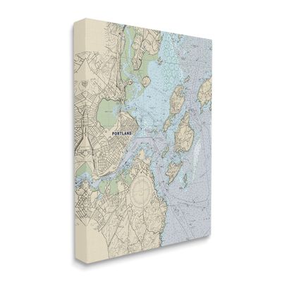 Stupell Industries Portland Coast Nautical Map Beige Cartography, Designed by Daphne Polselli Canvas Wall Art, Tan