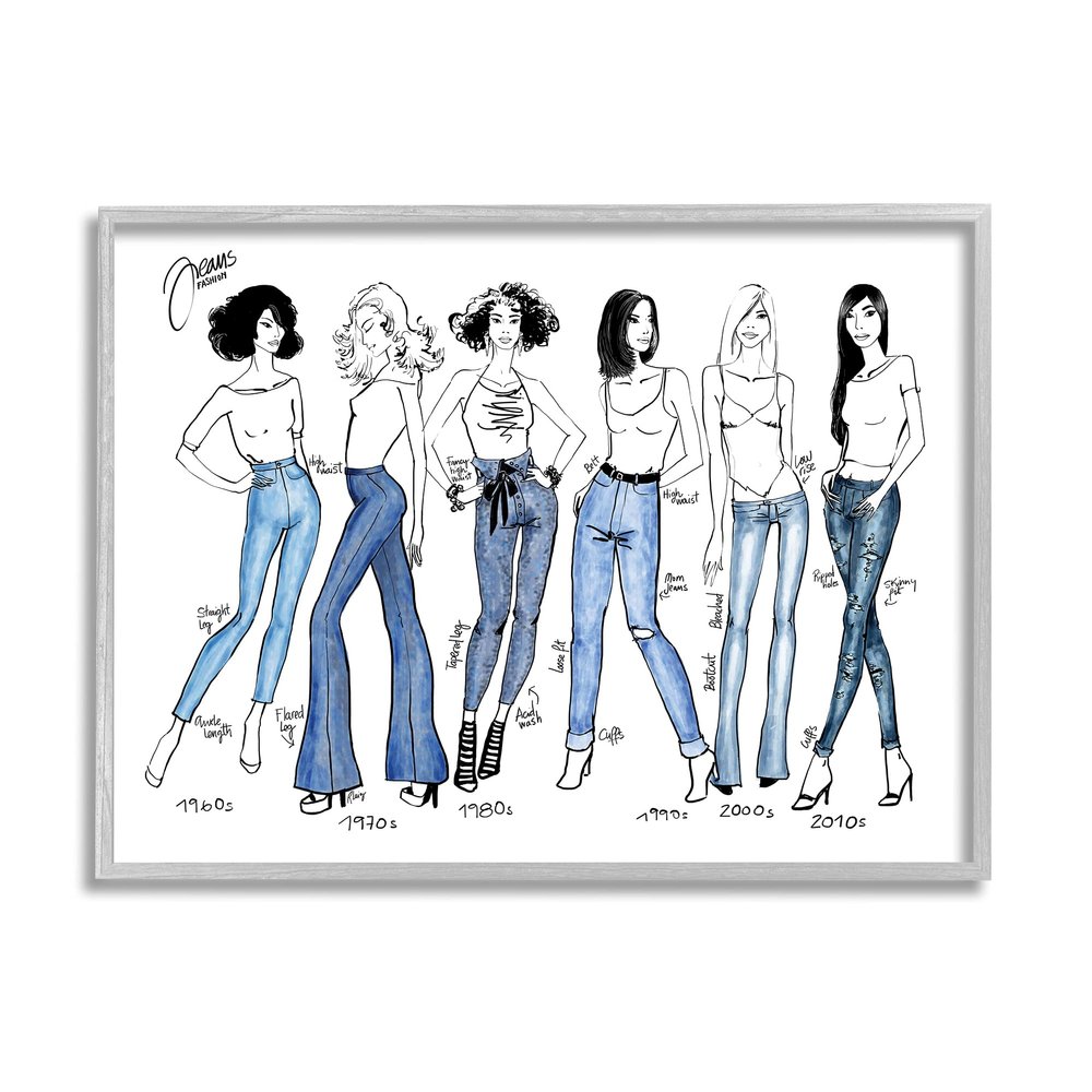 Stupell Industries Denim by Decades Female Fashion Jeans Blue, Designed by BlursByAI Gray Framed Wall Art