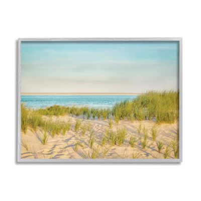 Stupell Industries Tall Grass Sand Dunes Nautical Beach Landscape, Designed by Brooke T. Ryan Gray Framed Wall Art, Blue