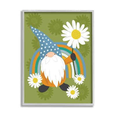 Stupell Industries Daisy Garden Gnome Blue Rainbow Floral Pattern
